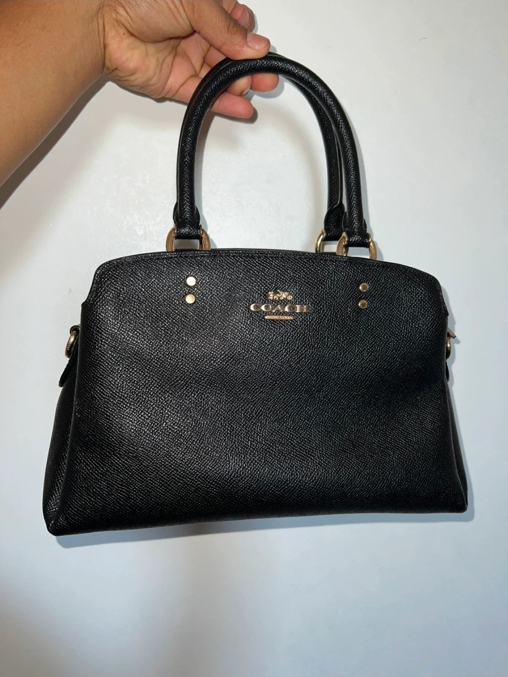Coach Black Saffiano Leather Satchel with Gold Hardware